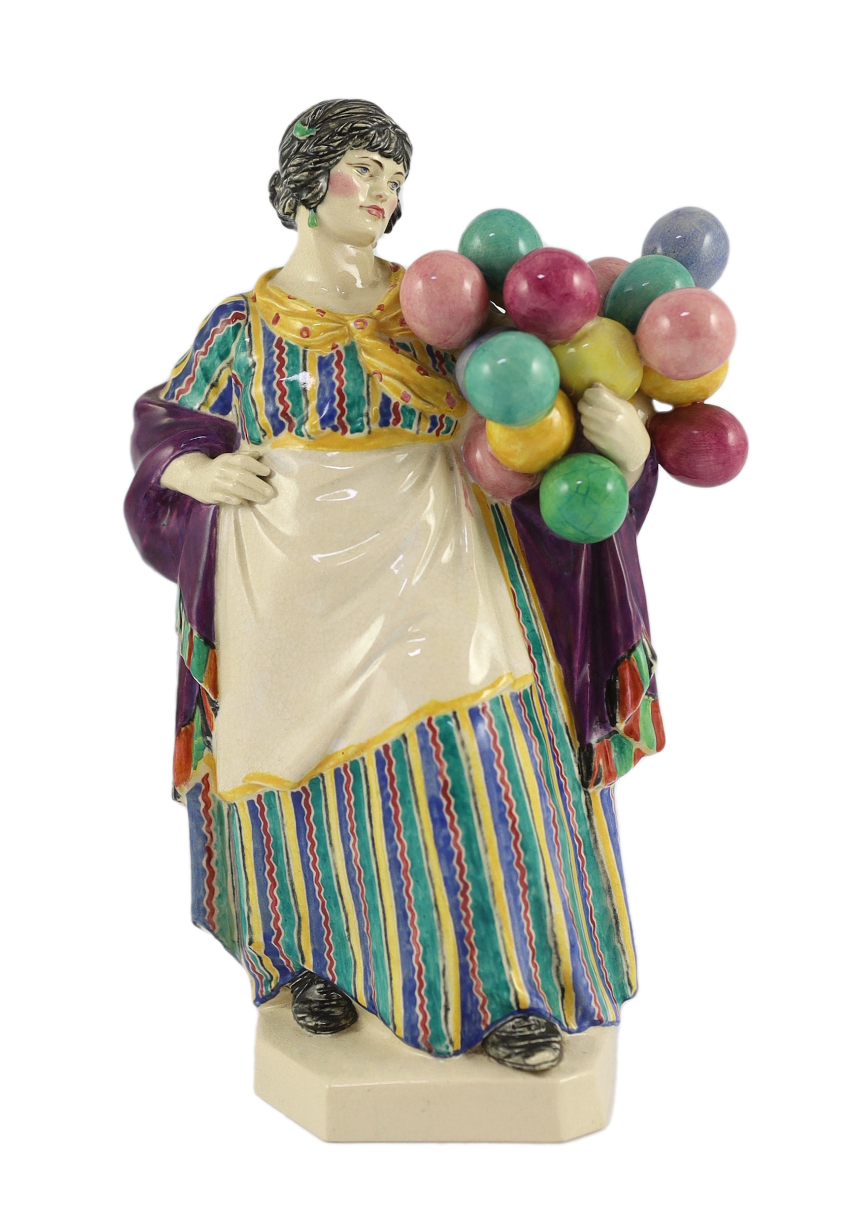 Charles Vyse (1882-1971) - a Chelsea Pottery figure, 'The Balloon Woman'